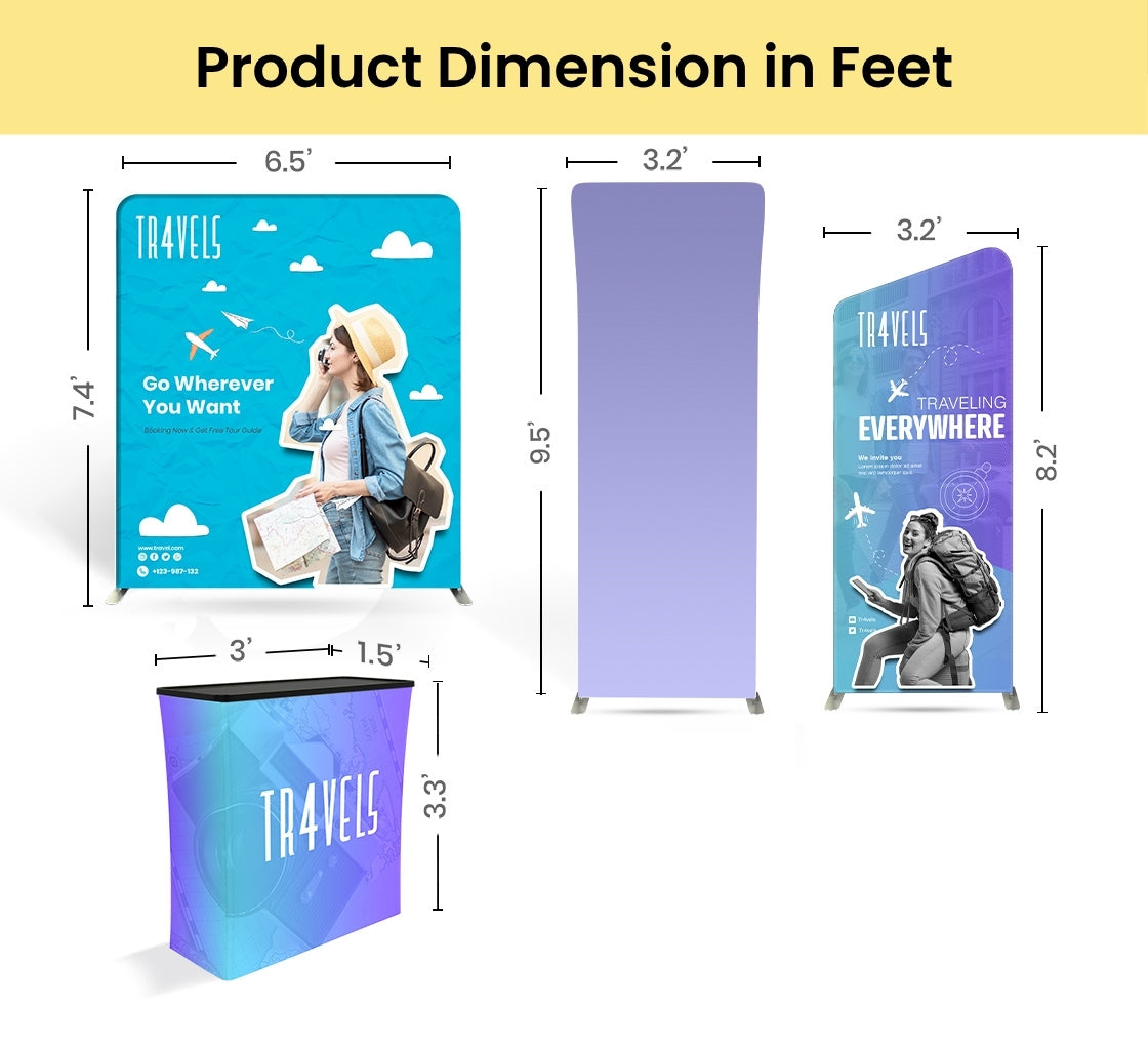 20ft Inline Trade Show Booth – Modular Fabric Display with Podium, Shelves & LED Lights