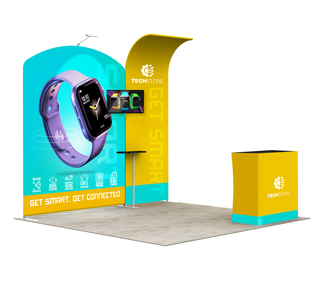 10 Ft Trade Show Booth - Modular Display with Backwall, Counter & LED Package