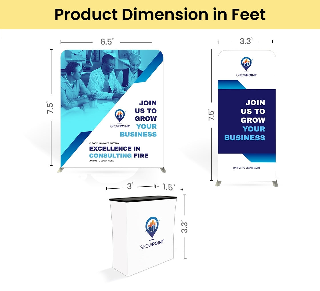 10ft Inline Trade Show Booth – Modular Display with LED Lights, Monitor Mount & Counter