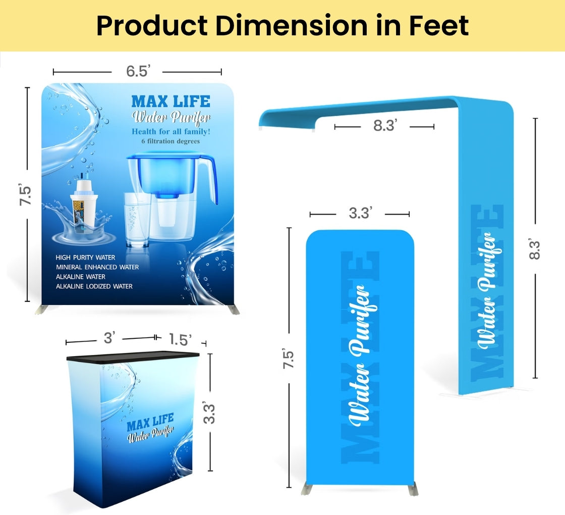 10ft Inline Trade Show Booth – Portable Backwall Display with LED Lights & Counter