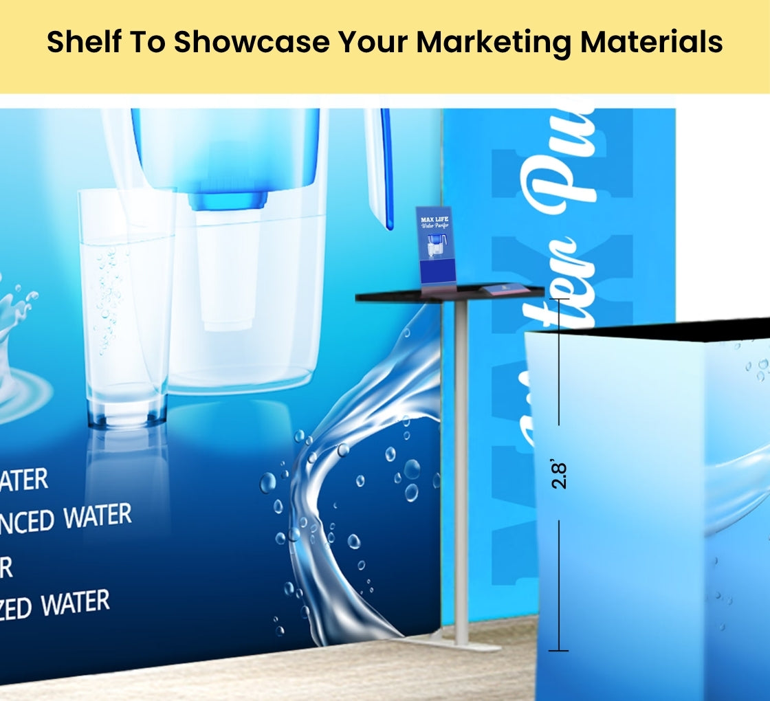 10ft Inline Trade Show Booth – Portable Backwall Display with LED Lights & Counter
