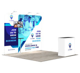 10ft Inline Trade Show Booth – Modular Display with LED Lights, Monitor Mount & Counter