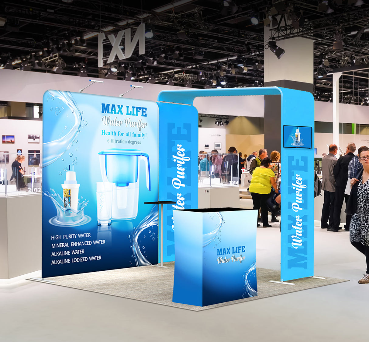 10ft Inline Trade Show Booth – Portable Backwall Display with LED Lights & Counter